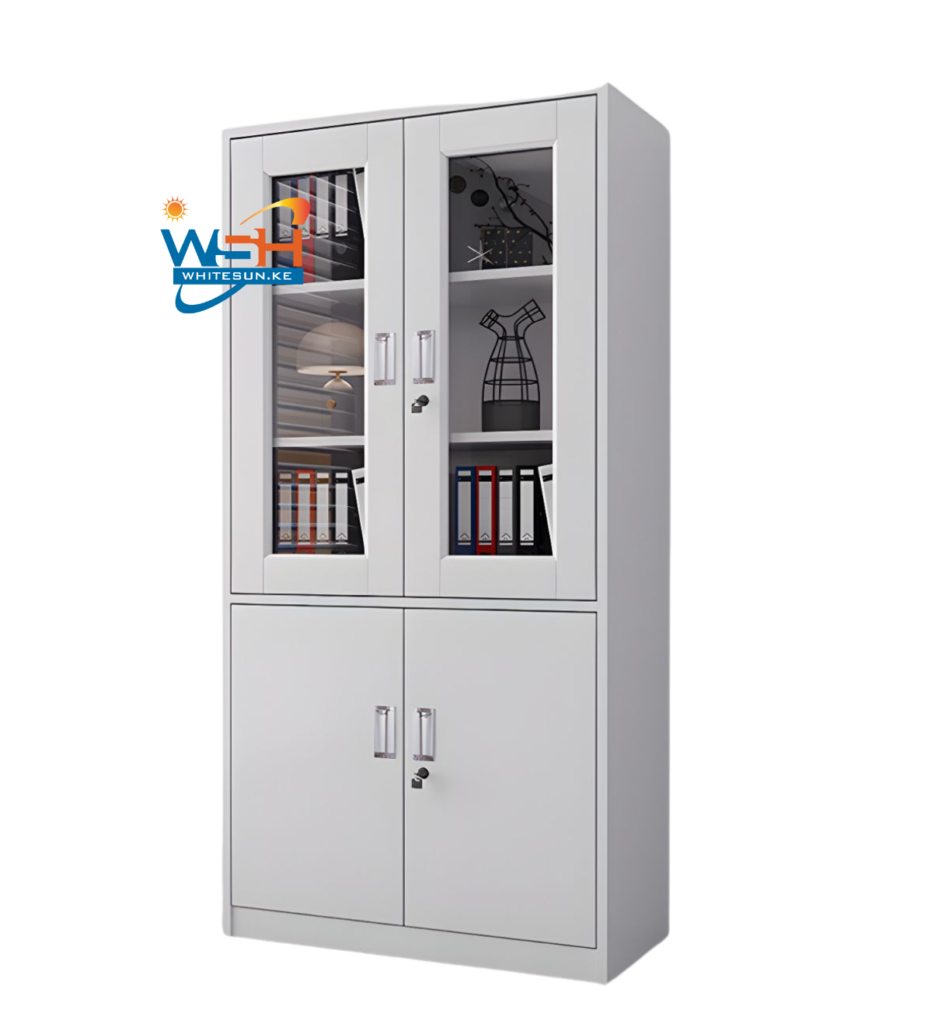 Tall Storage Cabinet with Glass and Solid Doors – Versatile and stylish storage solution