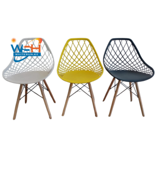Modern Style Outdoor Chairs With Wooden Legs Mesh Back Designer Plastic Dining Chair