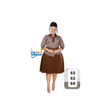 Saddlebrown Striped-Top Lady's Dress
