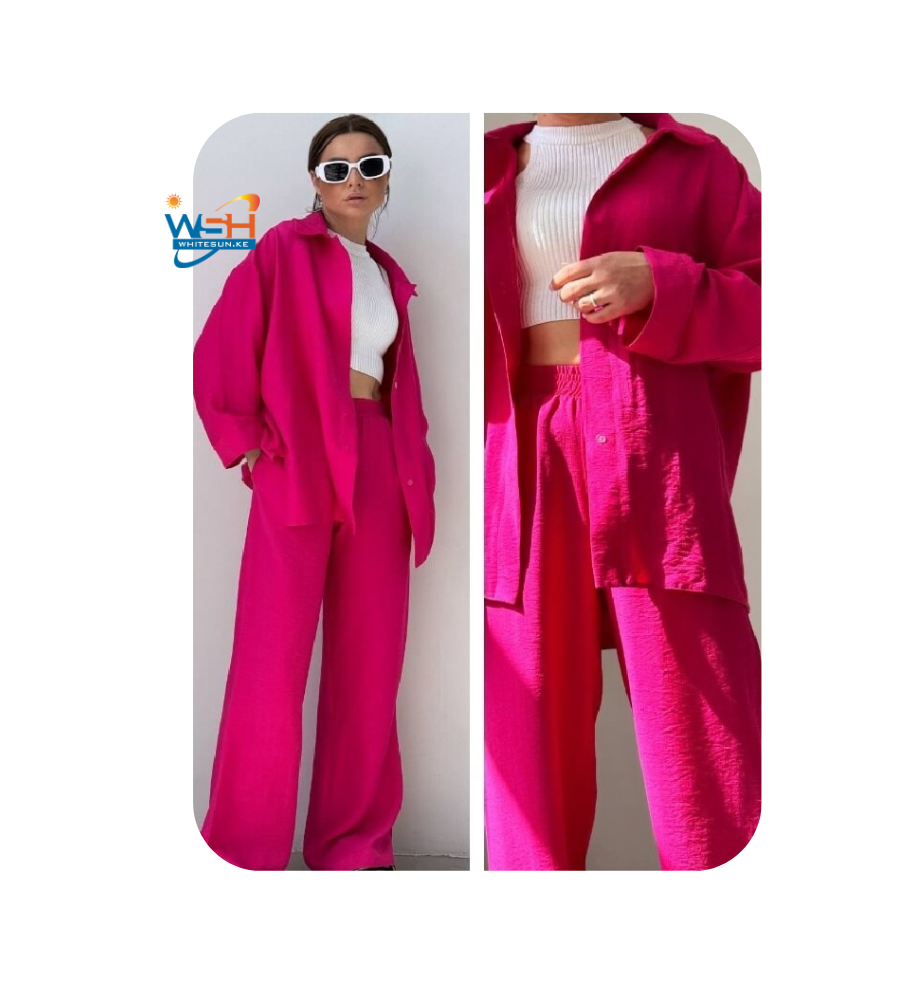 Pink Cord set for women Matching top and bottom Two-piece outfit .