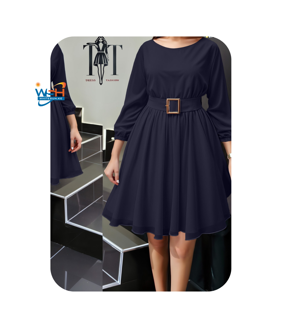 Grey Flared Belted Dress