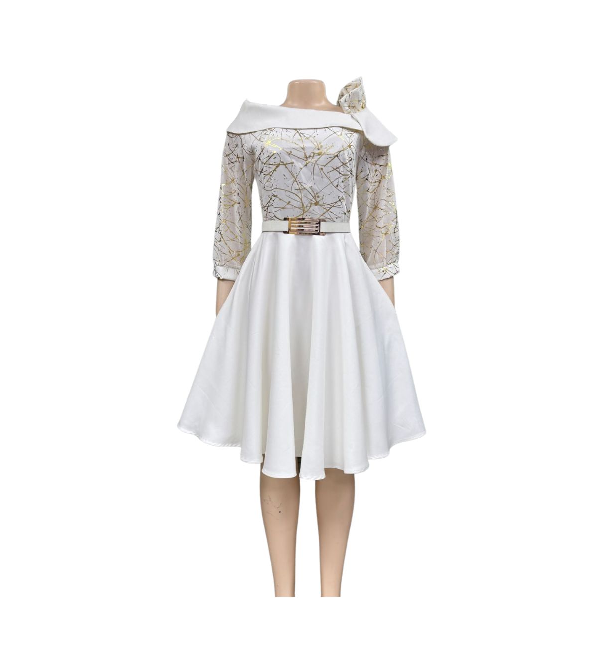 Elegant White Lace Overlay Cocktail Dress