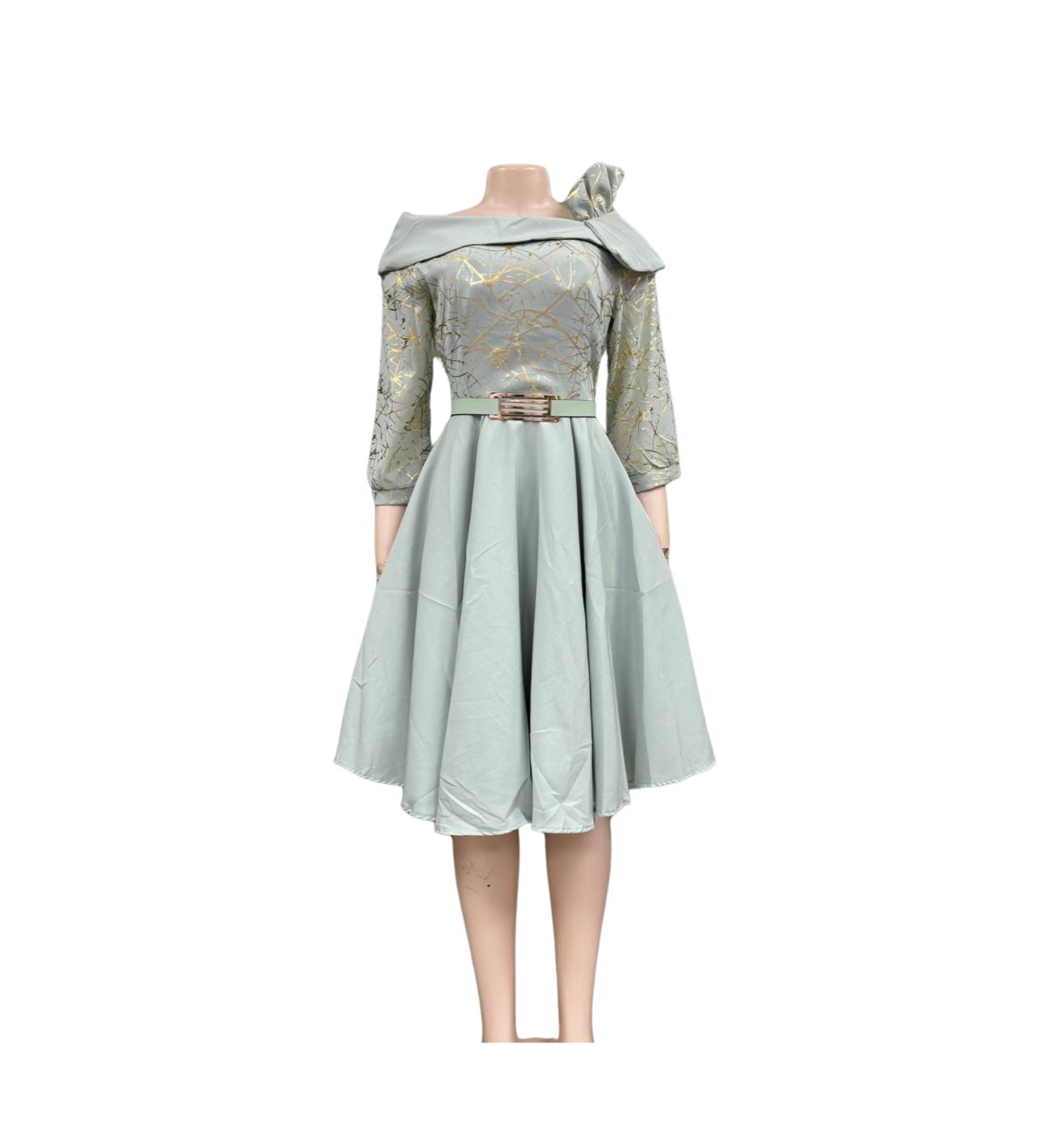 Elegant Light Blue Dress With a Floral Detail