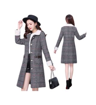 Elegant Plaid Fur-Lined Coat