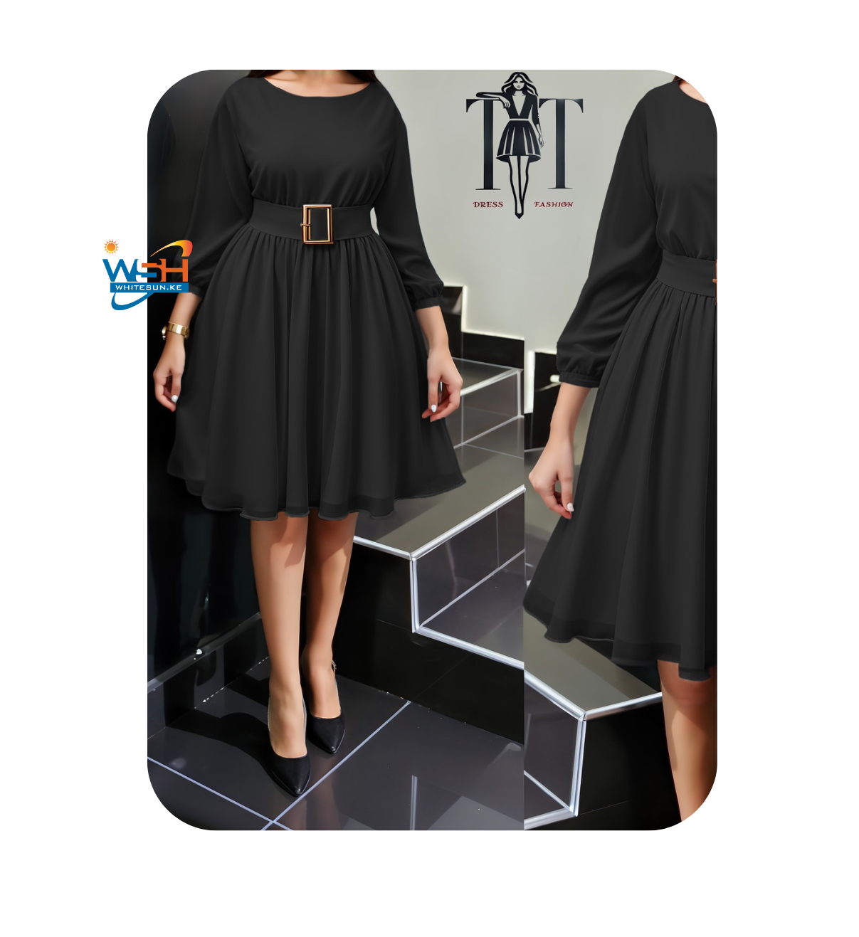 Black Flared Belted Dress