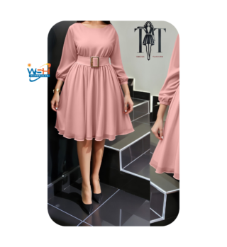 Pink Flared Belted Dress