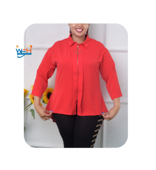 Red Long-Sleeved Blouse