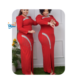 Elegant Red Evening Gown with Silver Embellishments