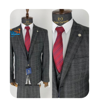 Unique Grey Plaid Pattern Slim Fit Suits for Classy Look