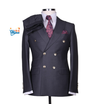 Designer Mens Double Breasted Gold Button Suit in Charcoal