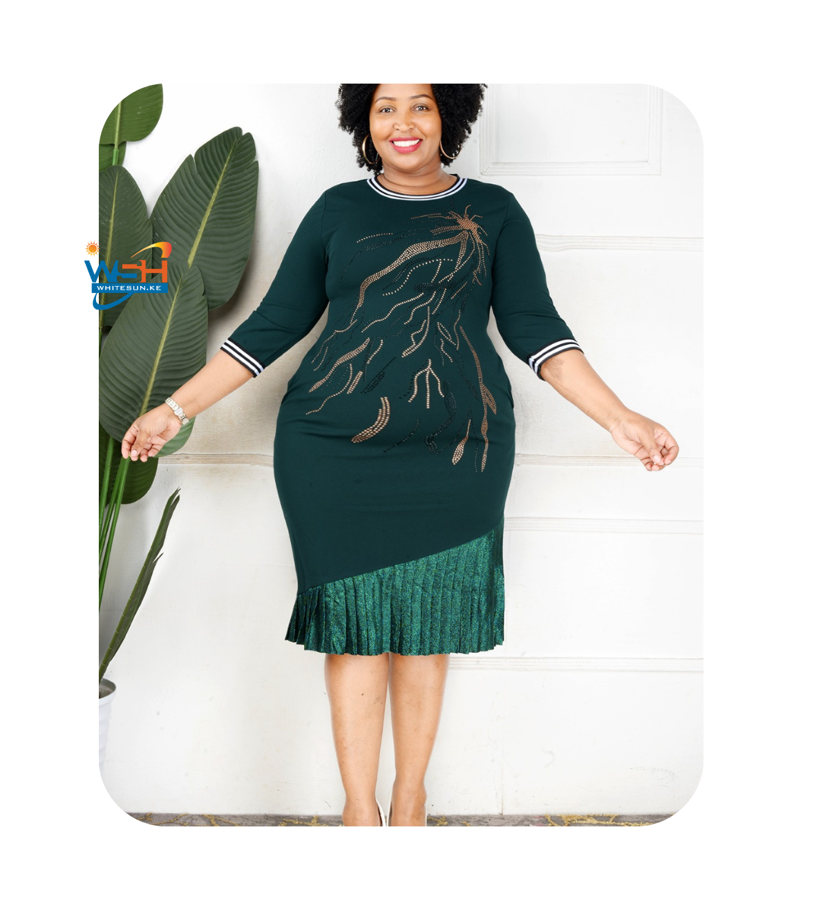 Elegant Dark Green Dress with Gold Embellishments