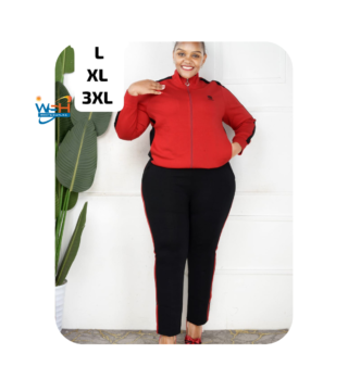 Red & Black Cotton Ladies Tracksuit