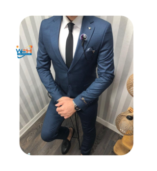 Blue Slim Fit 2 Piece Peak Lapel Pinstripe Suit for Men