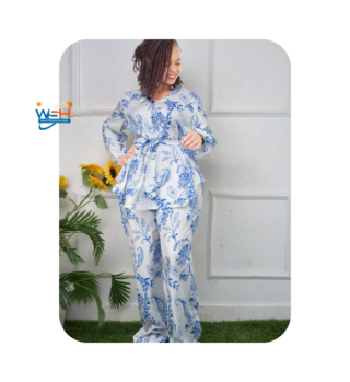 Elegant White and Blue Floral Outfit