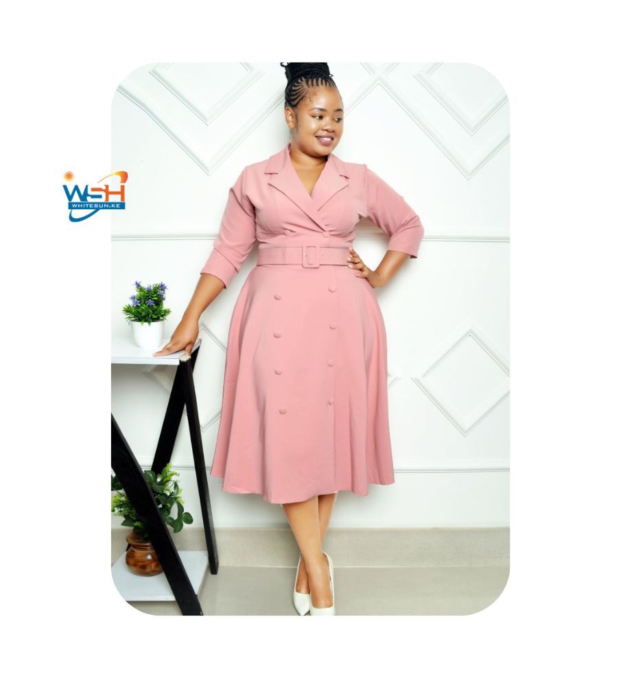 Elegant Blush Belted Midi Dress