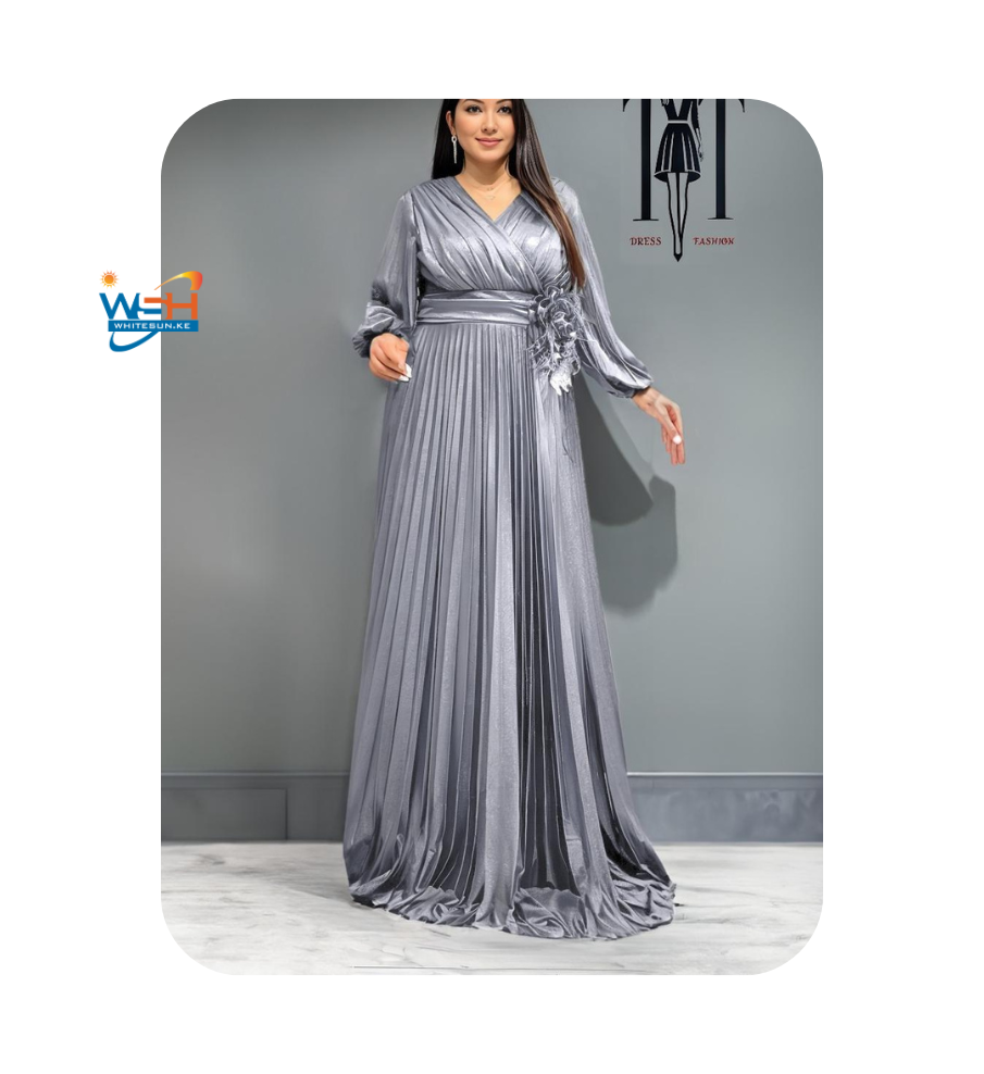 Grey Pleated Gown dress