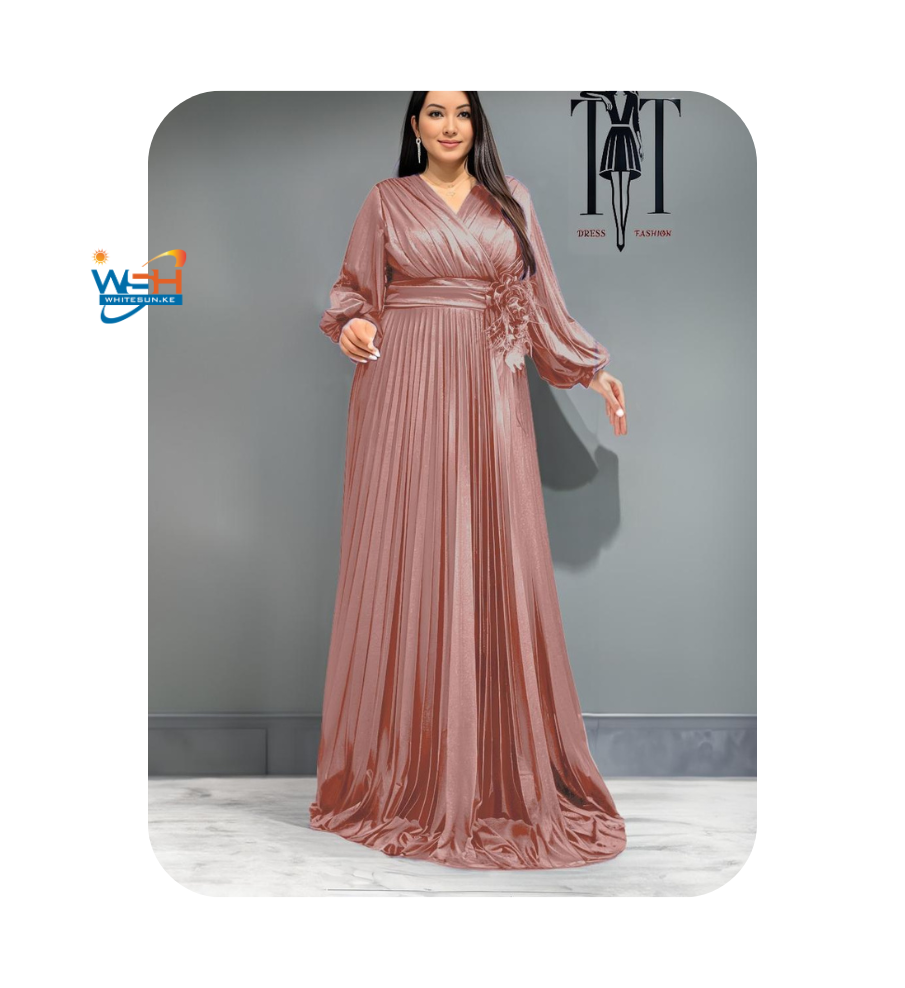 Elegant Maroon Pleated Gown