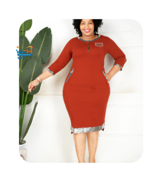 Elegant Rust-Colored Dress with Silver Sequin Trim