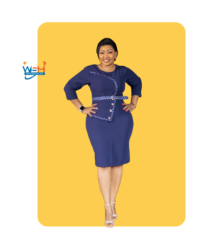 Three-Quarter Sleeve Blue Polka Dot Dress