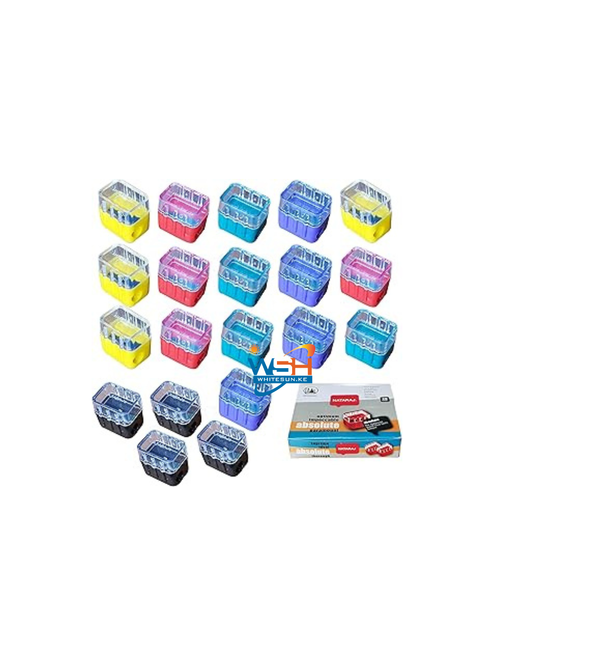 NATARAJ Absolute Pencil Sharpeners, Multicolour, Pack of 20, Multipack, Single Hole Sharpeners, Party Bag Fillers, School Home Office Use