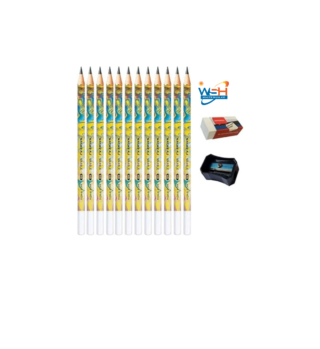 Nataraj 12 x Marble Writing Pencils With Sharpener & Non-Dust Eraser Long Lasting Bonded Lead HB Pencils For Clear and Smooth Writing For School, Home