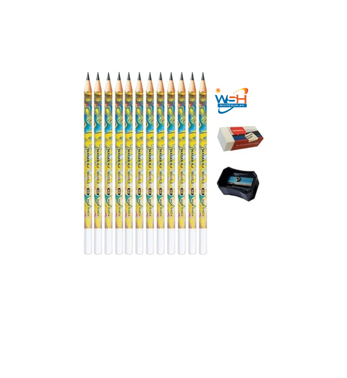 Nataraj 12 x Marble Writing Pencils With Sharpener & Non-Dust Eraser Long Lasting Bonded Lead HB Pencils For Clear and Smooth Writing For School, Home