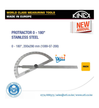 K-MET (Kinex) Protractor -Stainless Steel 0-180° – 200 x 290mm – 1089-07-200