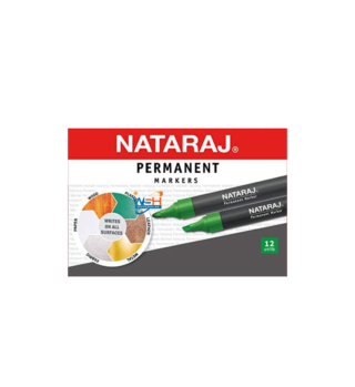 Nataraj 12 x Green Permanent Marker Pens 2mm Bullet Tip Not Erasable For Office and Home