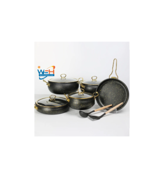 High Quality Heavy Elegant 11pcs Donnor Granite Serving|Cooking Pots Granite Black Gold