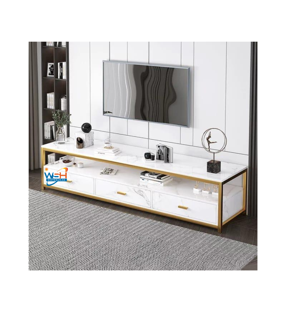 Designer Marble Look TV Cabinet Entertainment Unit