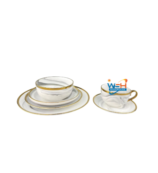 Pokini Dinnerware Sets, Marble Gold Lined
