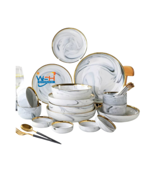 Modern Nordic Style Golden Border Marble & Ceramic Tableware Sets