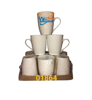 Sundabest 6ps White Decorated Print Tea Cups