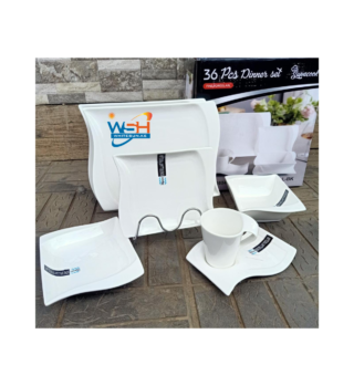 White Plain 36pcs Rectangular Shaped Dinner Set