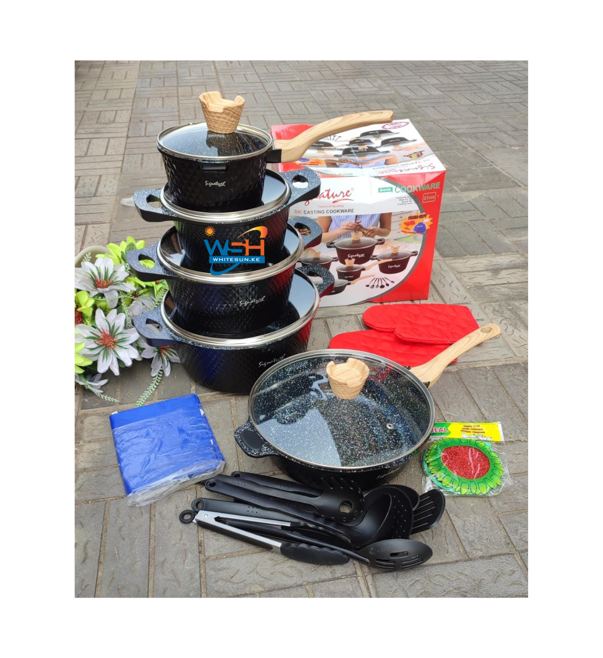 Signature Heavy duty 21 pcs aluminium granite die casting cookware sets
