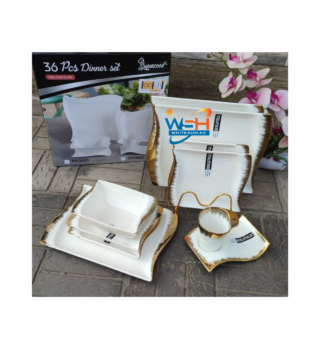 36pcs Nordic Rectangle dinner set with gold rim