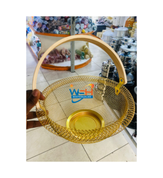 Portable Mesh Fruit Basket Storage Organizer with Wooden Handle