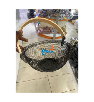 Portable Mesh Fruit Basket Storage Organizer with Wooden Handle