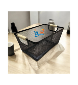 Metallic Mesh Storage/fruit basket with Wooden handles