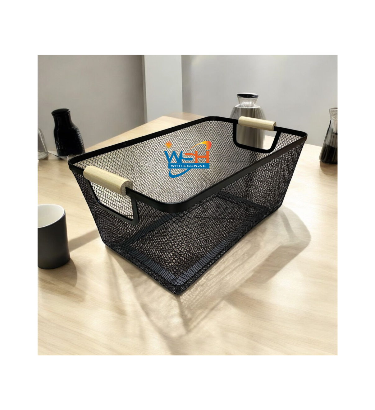 Metallic Mesh Storage/fruit basket with Wooden handles