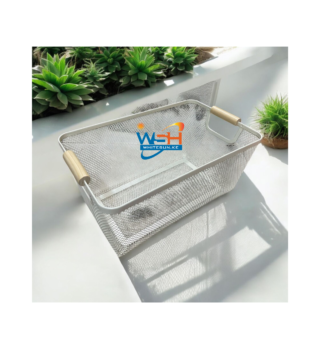Metallic Mesh Storage/fruit basket with Wooden handles