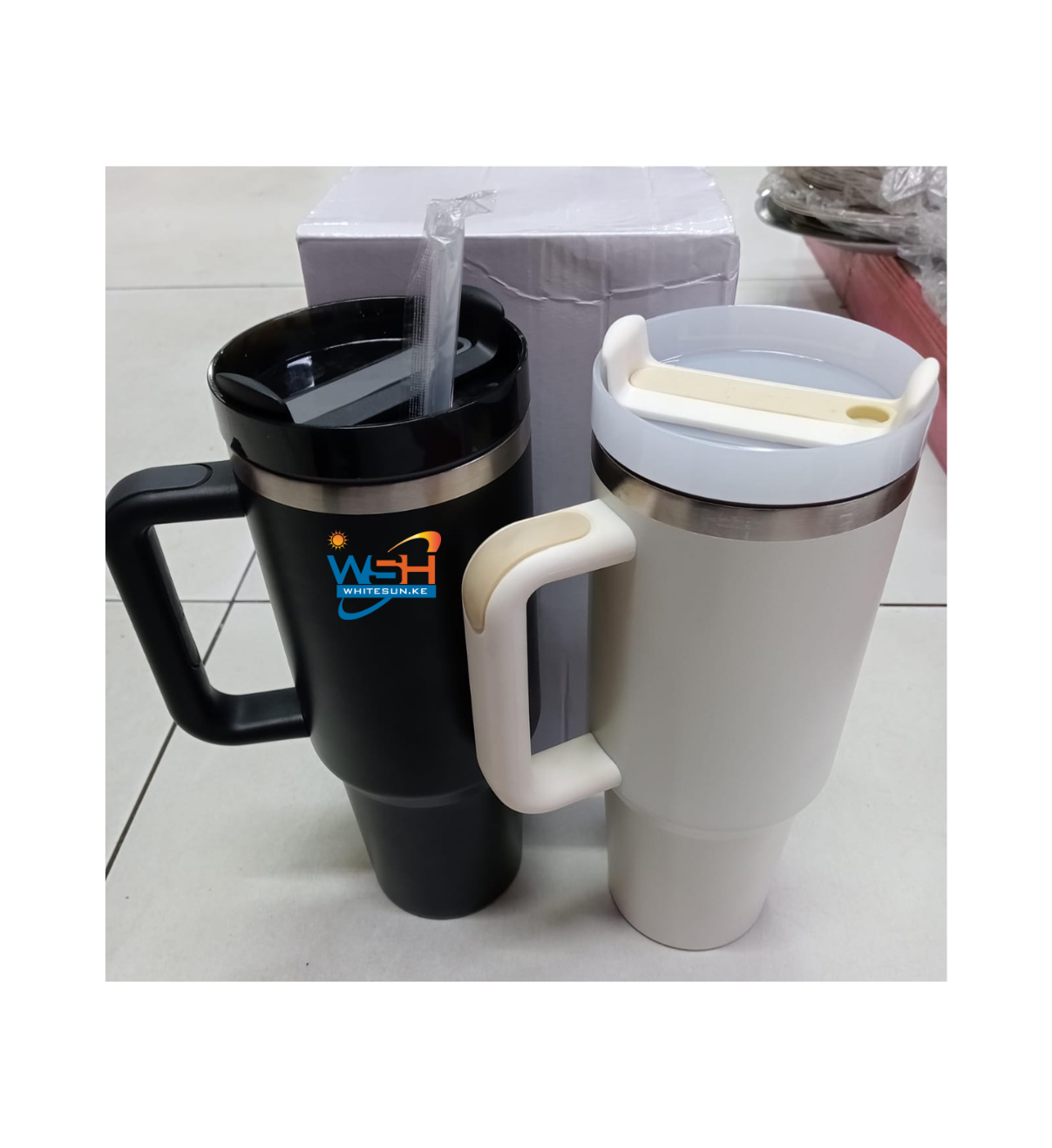 Tumbler with Handle Straw Lid, Stainless Steel Travel Mug - 1.2L