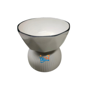Set Of 6 White Ceramic Bowls With Black Ring