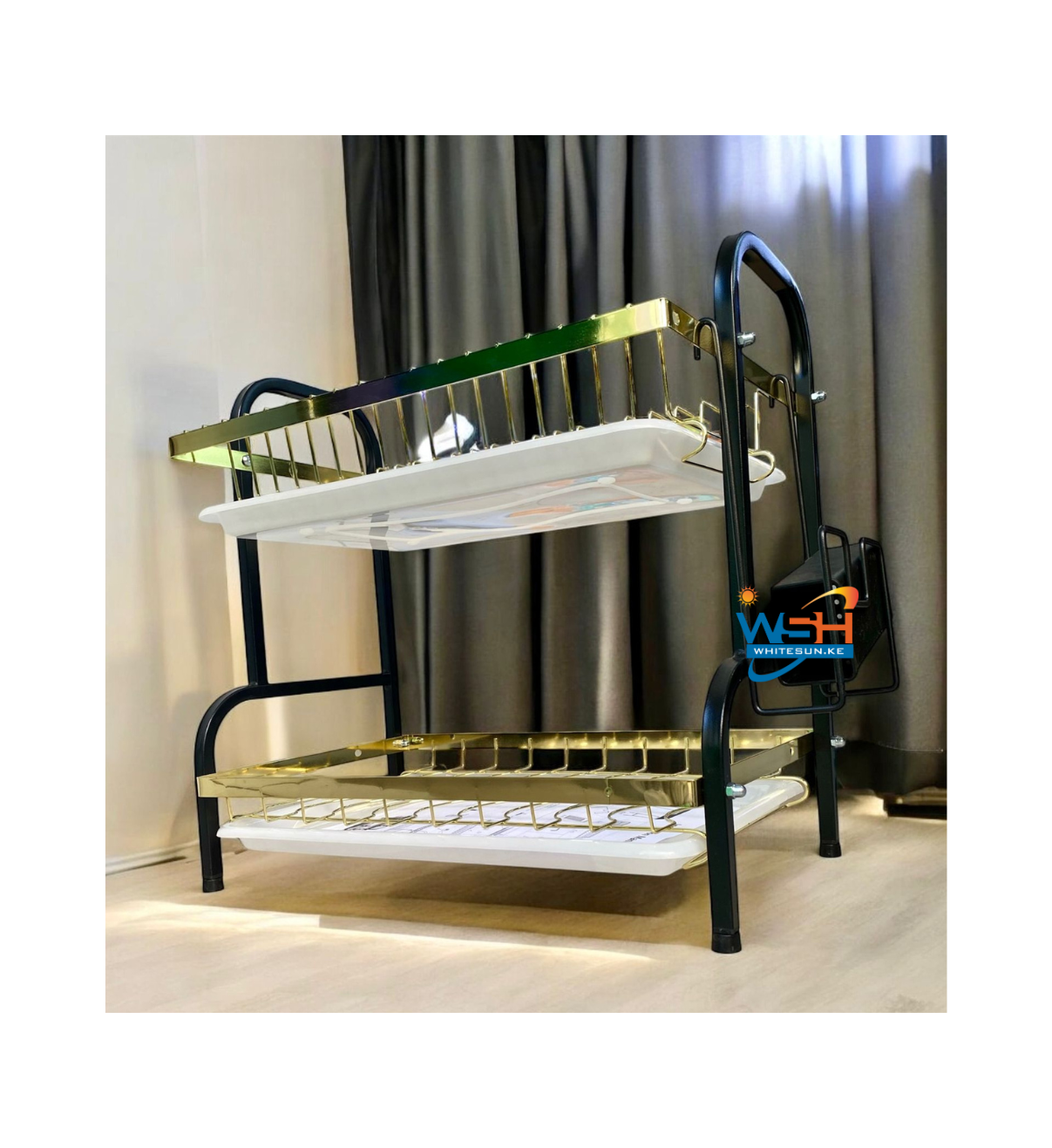 Dish Drying Rack with Drainboard, 2-Tier Dish Racks for Kitchen Counter, Dish Drainer Set with Utensils Holder, Space Saving Multifunctional Large Capacity Kitchen Storage Tray - Image 2