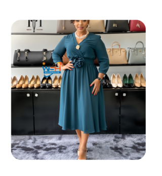 Elegant Teal Midi Dress with Floral Accent