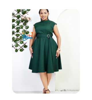 Knee-Length Dress with Belt