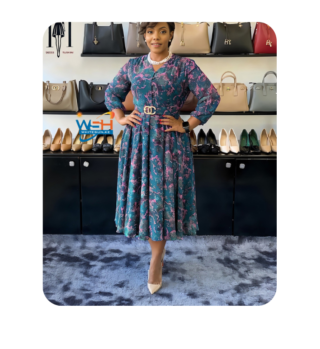 Chic Red Dress with Green Floral Pattern