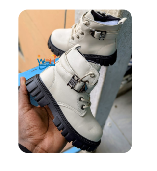 Black Leather Boots with Buckle Strap