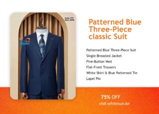 Patterned Blue Three-Piece classic Suit