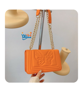 : Beige Handbag with Butterfly Design
